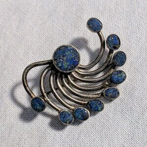 Vintage Sterling Silver Brooch Mid-Century MCM Azurite Malachite Spray Pin